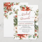 エレガントな赤いポインセチアの水彩画 ブライダル ブランチ 招待状 (正面/裏面)