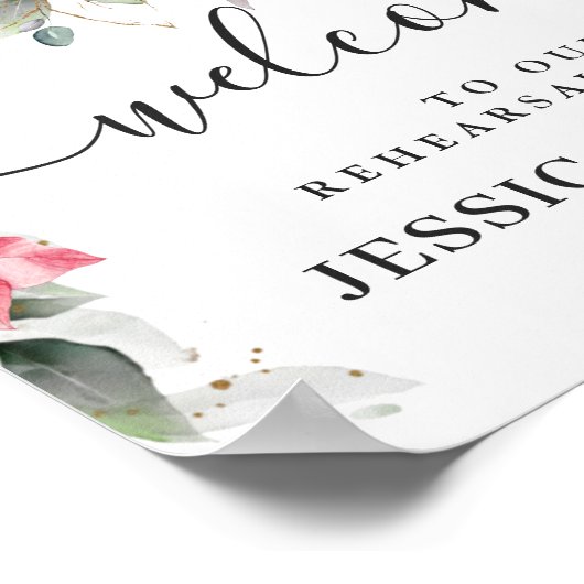 エレガントな赤いポインセチア リハーサル ディナー ウェルカム ポスター (角)