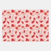 エレガントな赤いポピーと緑の花の水彩画 ラッピングペーパーシート (正面2)