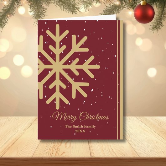 エレガントな赤いメリークリスマススノーフレーク折りたたみ シーズンカード