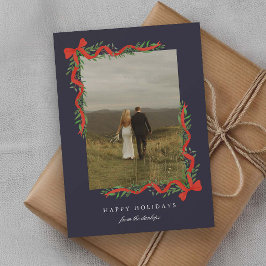 エレガントな赤いリボンとグリーンの写真 シーズンカード