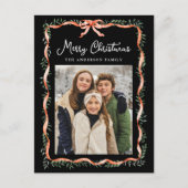 エレガントな赤いリボンとグリーン ブラック 2 枚の写真 シーズンポストカード (正面)