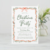 エレガントな赤いリボンとグリーン Christmas Party 招待状 (スタンド正面)