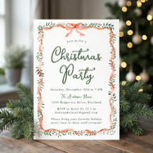 エレガントな赤いリボンとグリーン Christmas Party