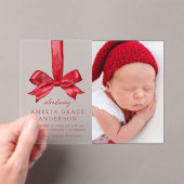エレガントな赤いリボンのアクリルホリデー出生発表 アクリル招待状 (インサイチュ (ポータブル))