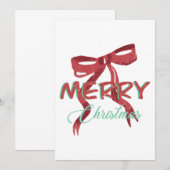 エレガントな赤いリボンのクリスマスカード 招待状 (正面/裏面)