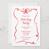 エレガントな赤いリボンのクリスマス＆ホリデーパーティー 招待状 (正面)
