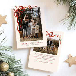 エレガントな赤いリボンのクリスマス 2枚の写真 シーズンカード