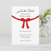 エレガントな赤いリボンのボウのウェディング セーブザデート (スタンド正面)