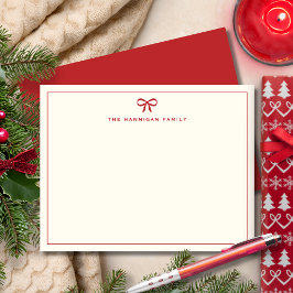 エレガントな赤いリボン カスタム ファミリー ネーム ノートカード