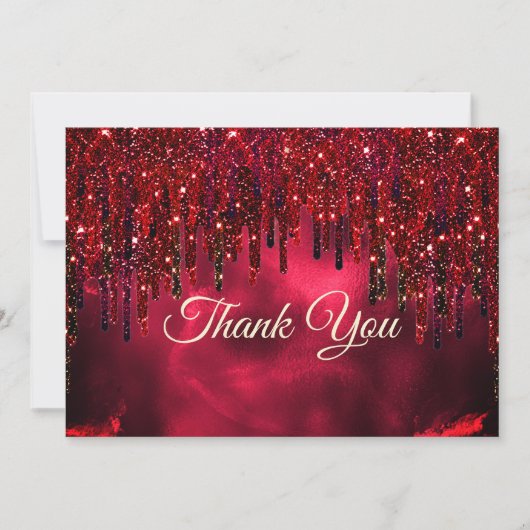 エレガントな赤い偽のグリッターが垂れる サンキューカード (正面)
