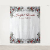 エレガントな赤い実のウェディング フォトブース 背景 タペストリー (正面)