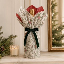 エレガントな赤い実の植物画風クリスマスリーフ 薄葉紙