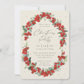 エレガントな赤い実 + ユーカリのクリスマスパーティ 招待状 (正面)