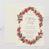 エレガントな赤い実 + ユーカリのホリデーパーティー 招待状 (正面/裏面)