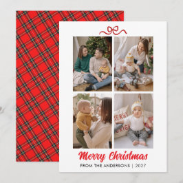 エレガントな赤い手書き風スクリプトのメリークリスマス4枚の写真コラージュ シーズンカード