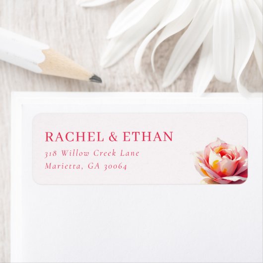 エレガントな赤い水彩のバラ ラベル (インサイチュ)