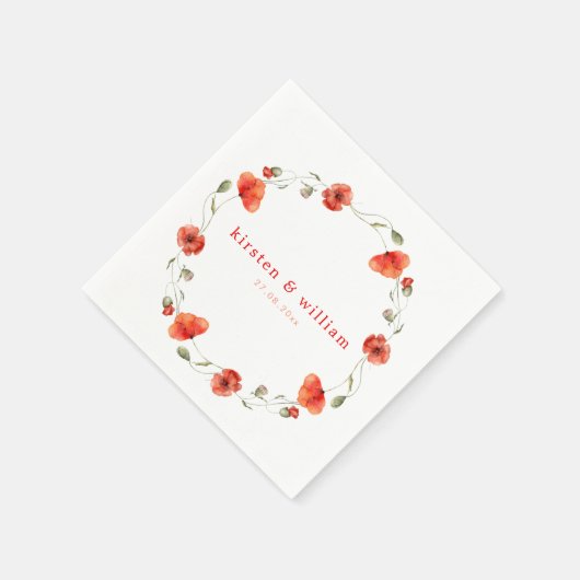 エレガントな赤い水彩のポピー花輪 スタンダードカクテルナプキン (角)