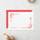 エレガントな赤い水彩の弓　パーソナライズド ノートカード (正面/裏面インサイチュ)