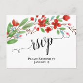 エレガントな赤い水彩の花の結婚式RSVP ポストカード (正面)