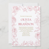 エレガントな赤い牡丹の花の境界線のアート ウェディング 招待状 (正面)