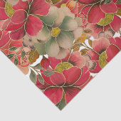 エレガントな赤い珊瑚の緑金ゴールドの水彩画の花柄 薄葉紙 (詳細)