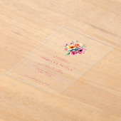 エレガントな赤い花のウェディング招待状 アクリル招待状 (レイダウン)