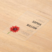 エレガントな赤い花のウェディング招待状 アクリル招待状 (レイダウン)