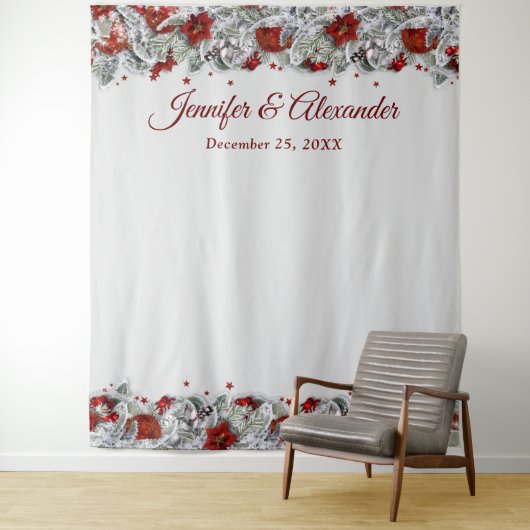 エレガントな赤い花のウェディング フォトブース バックドロップ タペストリー (インサイチュ)