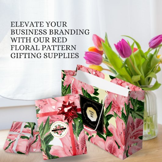 エレガントな赤い花のカスタム会社名ラベル ラウンドシール