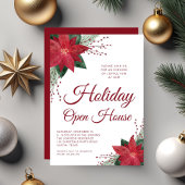 エレガントな赤い花のポインセチアのホリデーオープンハウス 招待状