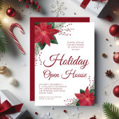 エレガントな赤い花のポインセチアのホリデーオープンハウス 招待状