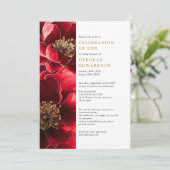 エレガントな赤い花のライフセレブレーション写真 招待状 (スタンド正面)
