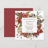 エレガントな赤い花の冬のクリスマス ウェディング 招待状 (正面/裏面)
