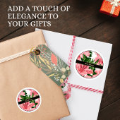 エレガントな赤い花の背景　パーソナライズされた名前 ラウンドシール