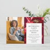 エレガントな赤い花の退職パーティーの写真 招待状 (スタンド正面)