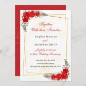 エレガントな赤い花の金のフレーム結婚式招待状 招待状 (正面/裏面)