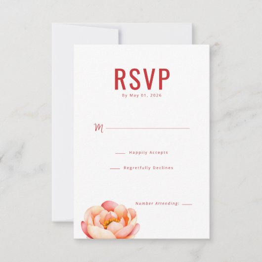 エレガントな赤い花のRSVP 出欠カード (正面)