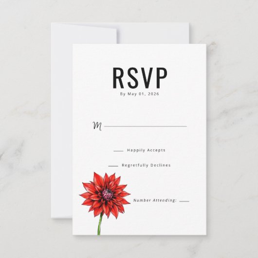 エレガントな赤い花のRSVP 出欠カード (正面)