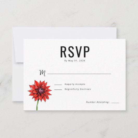 エレガントな赤い花のRSVP 出欠カード (正面)
