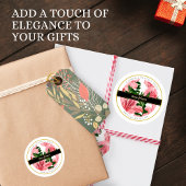 エレガントな赤い花柄のカスタム会社名 ラウンドシール