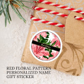 エレガントな赤い花柄の背景 - お名前カスタマイズ ラウンドシール