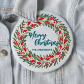 エレガントな赤い花輪 ホリーの実 ゴールド merry Xmas 缶バッジ (インサイチュ)