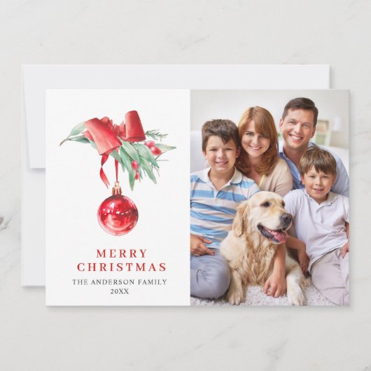 エレガントな赤い装飾品のクリスマスグリーティング４点セット フォト シーズンカード (正面)