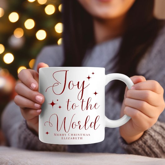 エレガントな赤い「Joy to The World Merry Christmas」 マグカップ