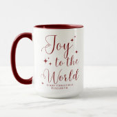 エレガントな赤い「Joy to The World Merry Christmas」 マグカップ (左)