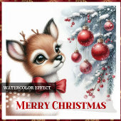エレガントな赤ちゃん鹿の雪の森のクリスマスピロー クッション