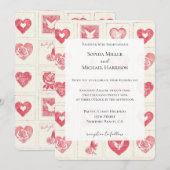 エレガントな赤とクリーム色のハートのウェディング 招待状 (正面/裏面)
