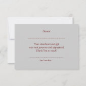 エレガントな赤とグレーの感謝ノート 招待状 (裏面)