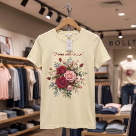 エレガントな赤とピンクのバラの花束 フローラルTシャツ Tシャツ